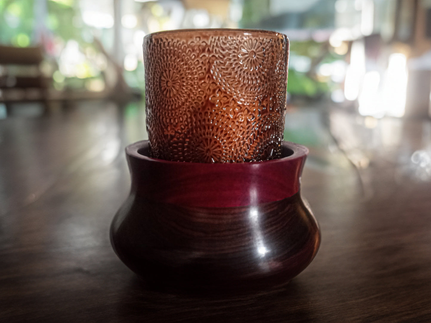 Candle Holder - Bolivian Rosewood and Purpleheart Wood.