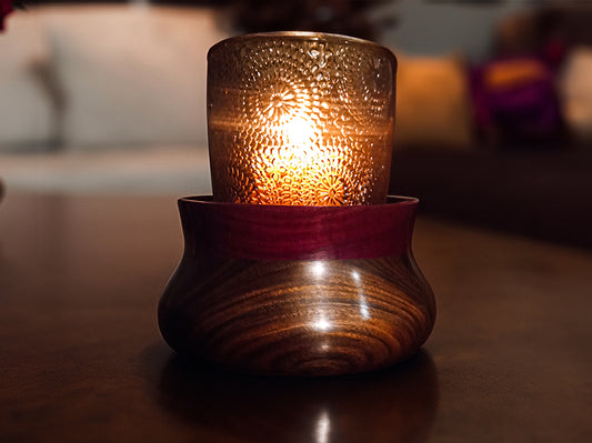 Candle Holder - Bolivian Rosewood and Purpleheart Wood.