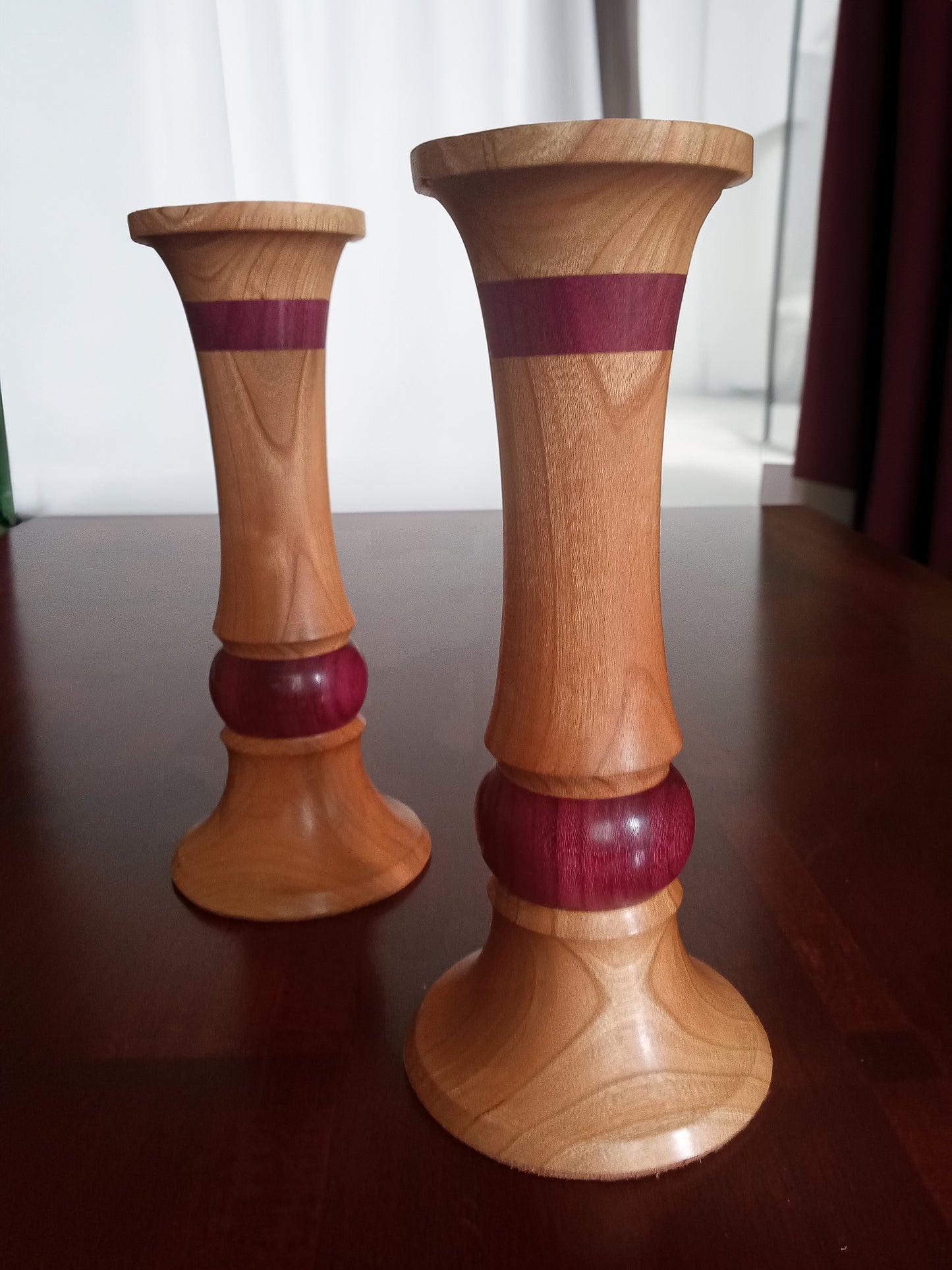 Purpleheart and Cherry Wood Candleholders