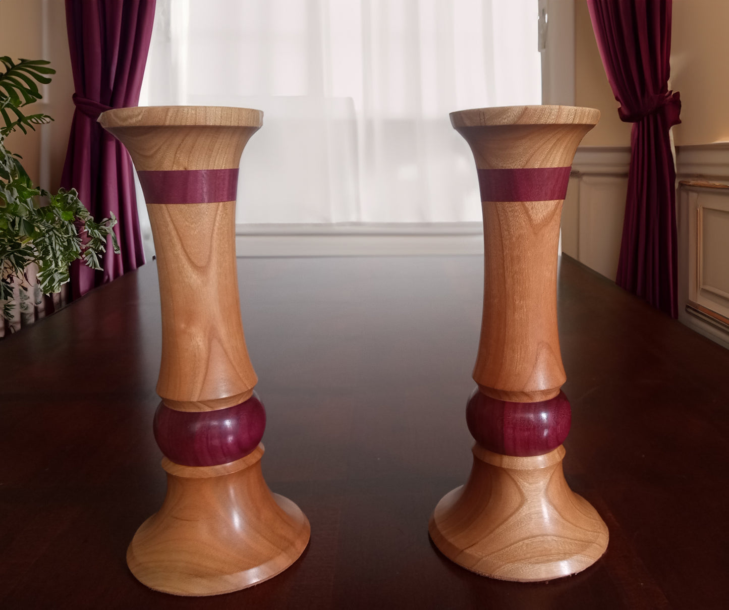 Purpleheart and Cherry Wood Candleholders