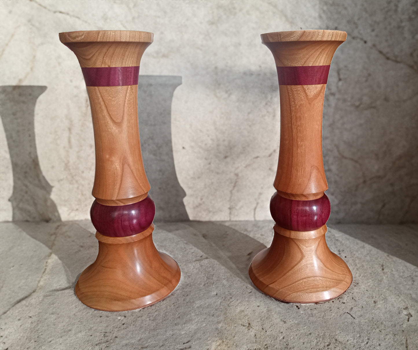 Purpleheart and Cherry Wood Candleholders