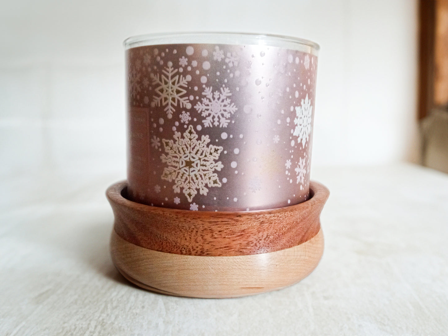 Jar Candle Coaster - Natural African Mahogany and Maple Wood