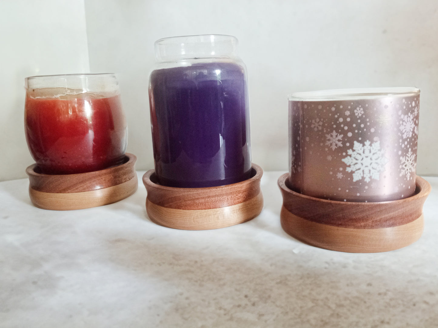 Jar Candle Coaster - Natural African Mahogany and Maple Wood