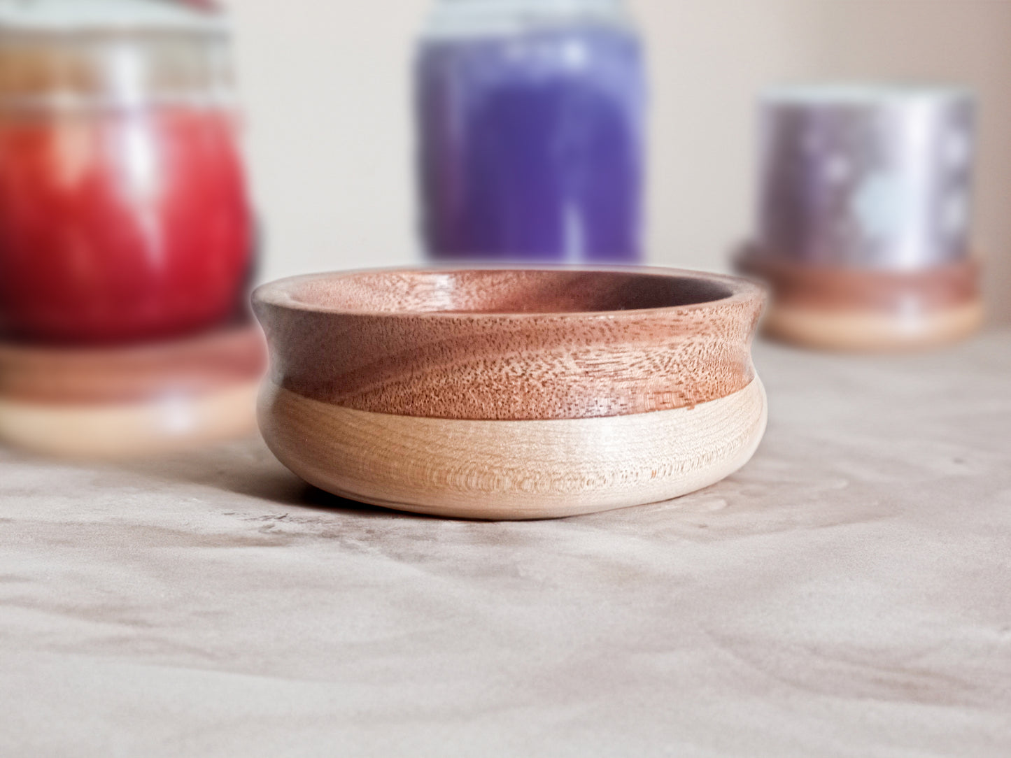 Jar Candle Coaster - Natural African Mahogany and Maple Wood