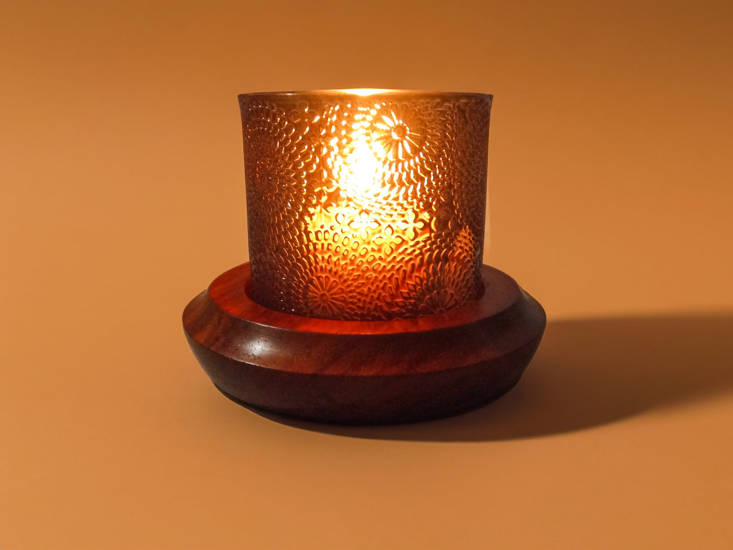 Padauk Wood Candle Holder with Decorative Cup