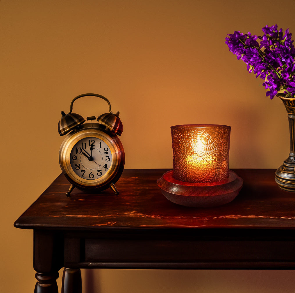 Padauk Wood Candle Holder with Decorative Cup