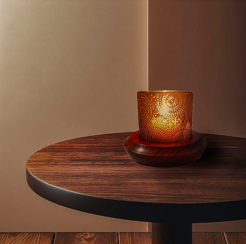 Padauk Wood Candle Holder with Decorative Cup