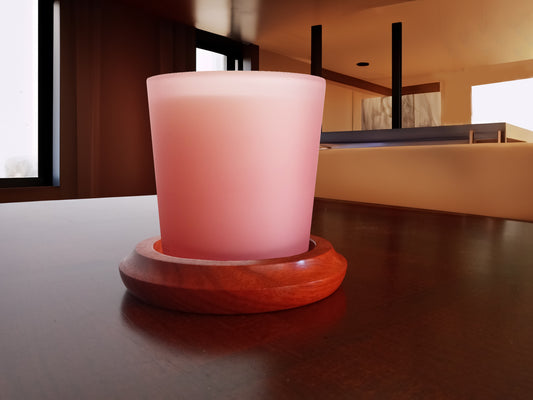 Padauk Wood Candle Coaster with Pink Jar Candle