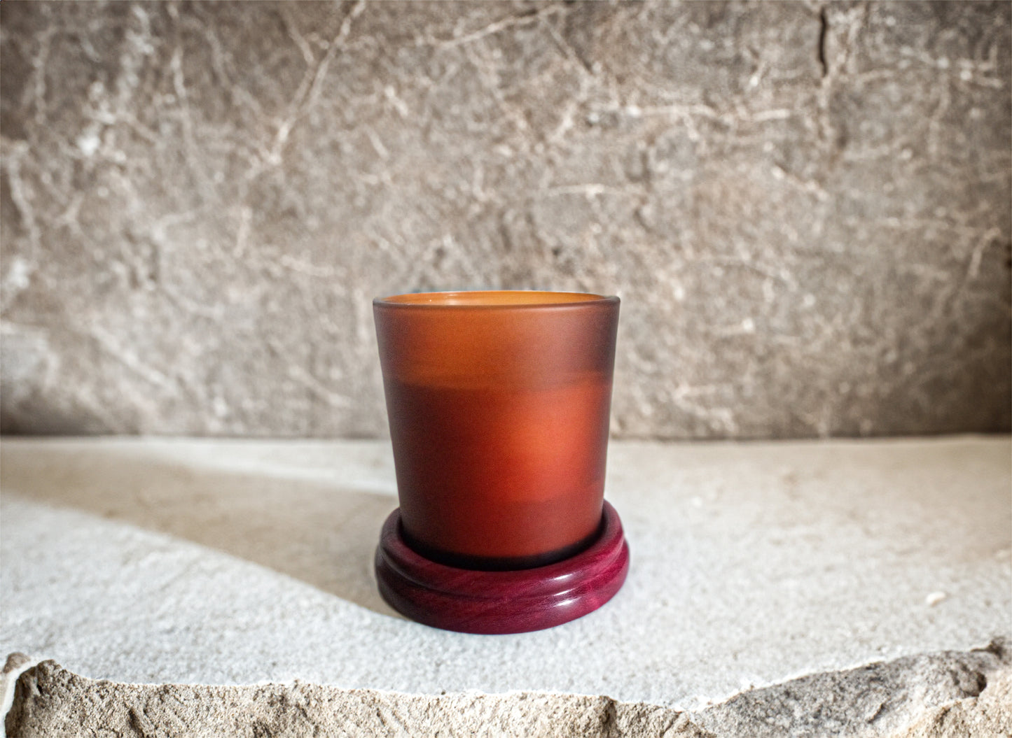 Purpleheart Wood Candle Coaster with Vanilla Scented Glass Cup