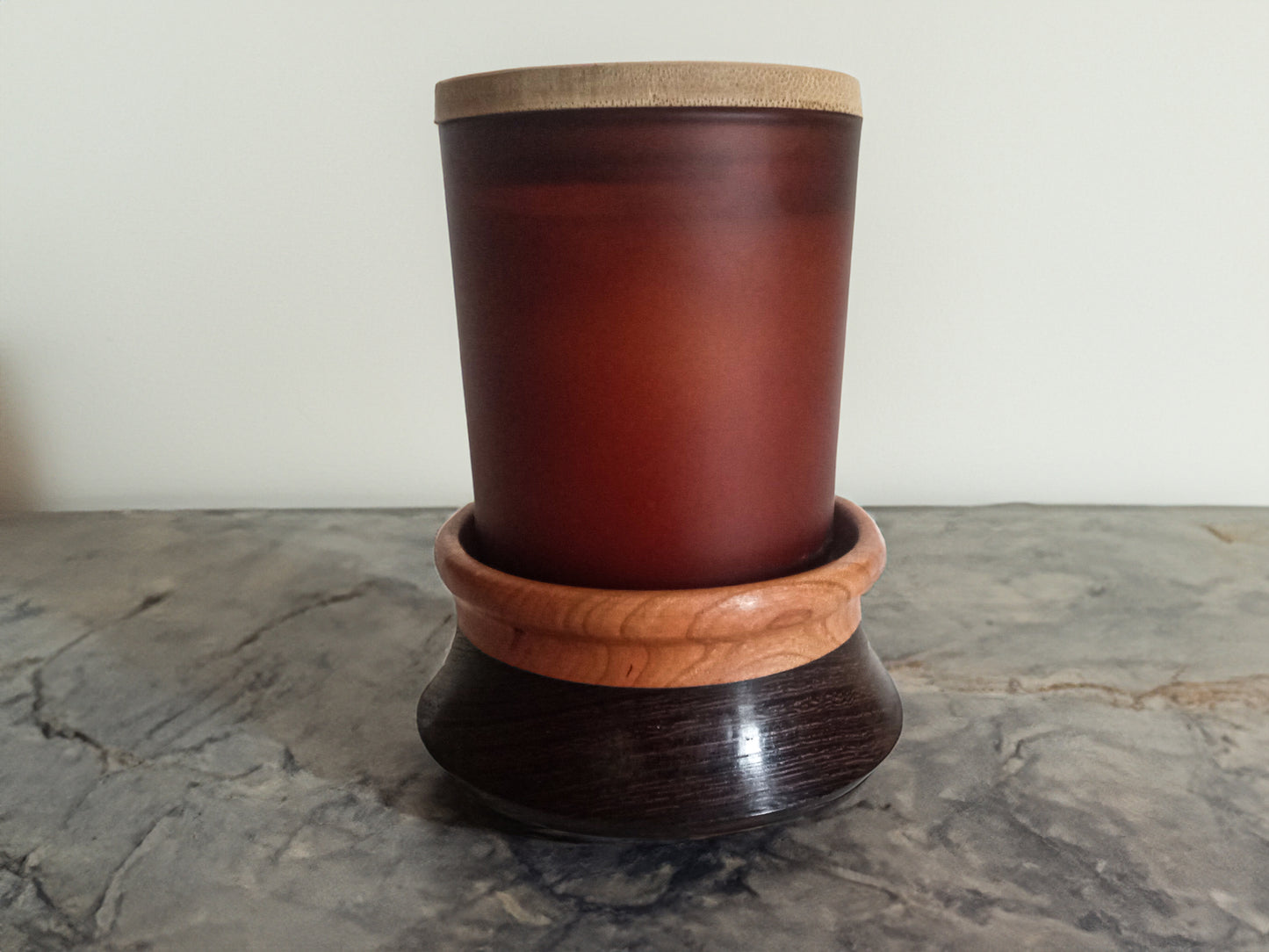 Candle Coaster with Amber Cup - Premium Wenge and Cherry Wood