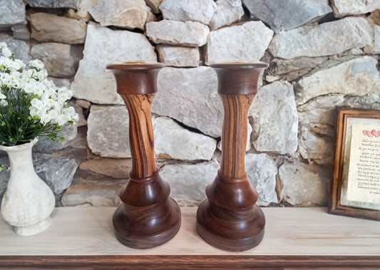 Zebrawood and Walnut Candle Holders