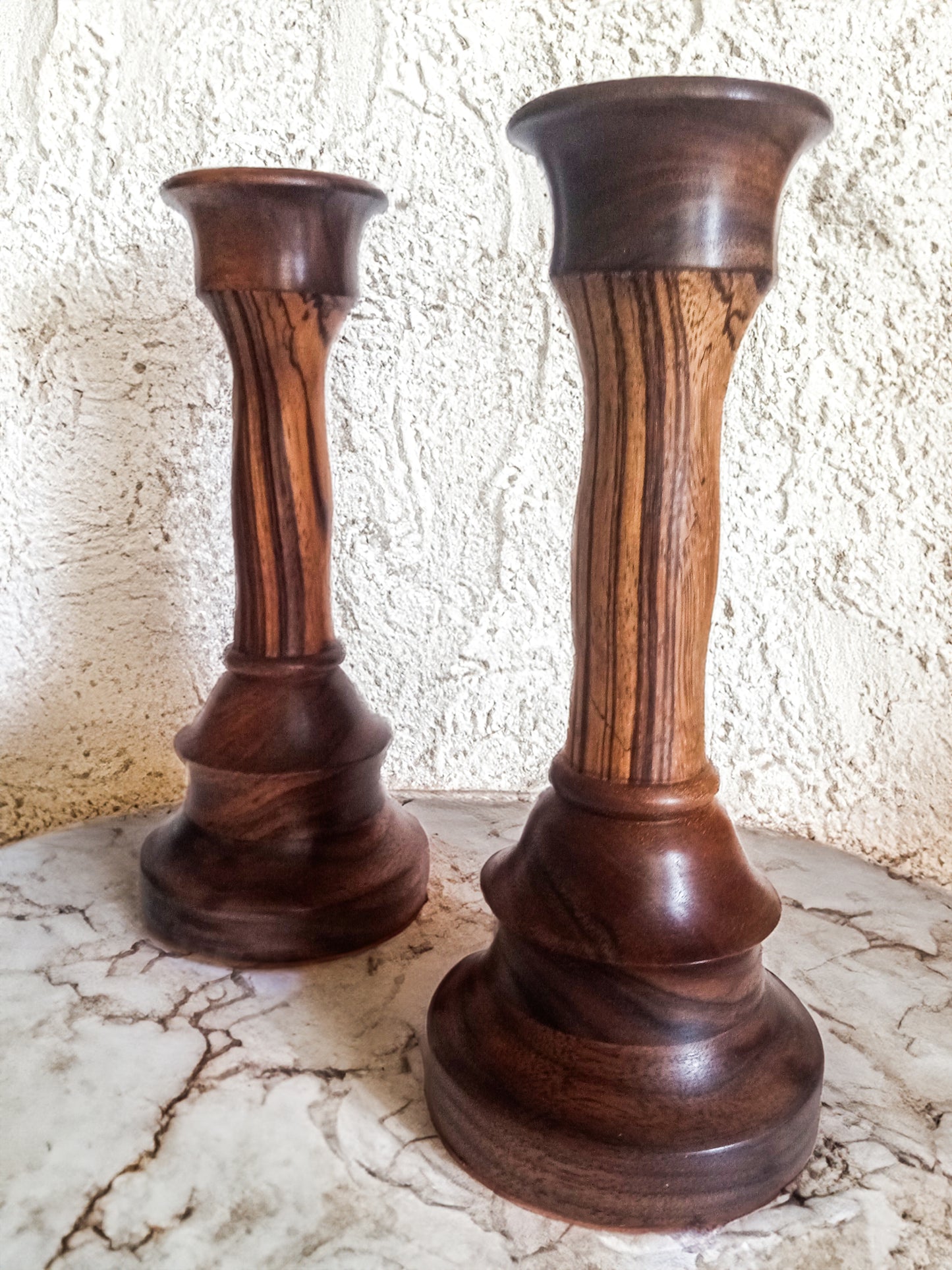 Zebrawood and Walnut Candle Holders